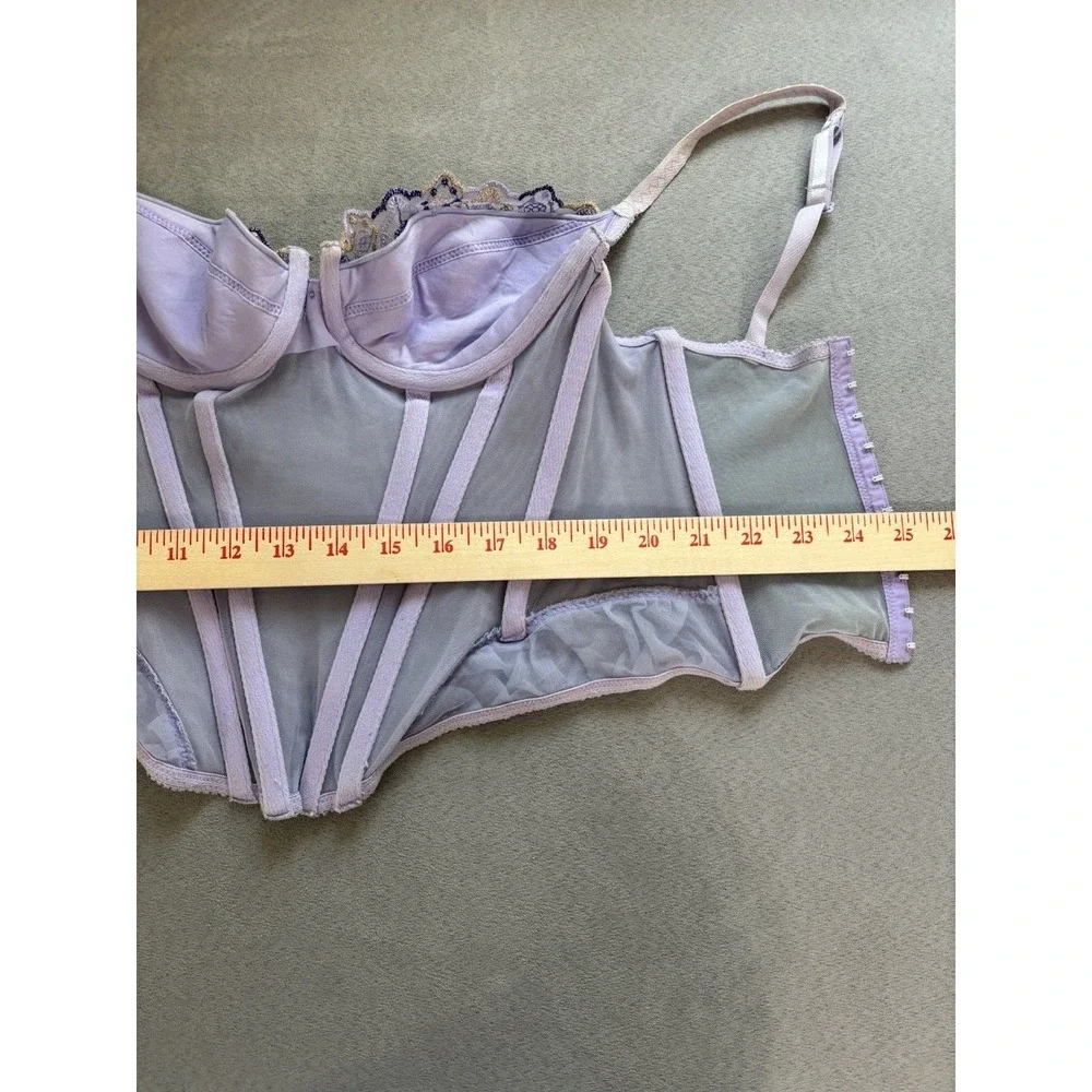 Y2K Lavender Lace Fairy Basque Waist Bustier Corset Sz 34B Sheer Mesh Romantic‎